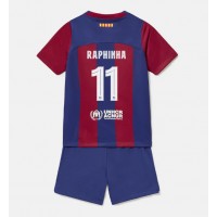 Otroški Nogometni dresi Barcelona Raphinha Belloli #11 Domači 2023-24 Kratek Rokav (+ Kratke hlače)